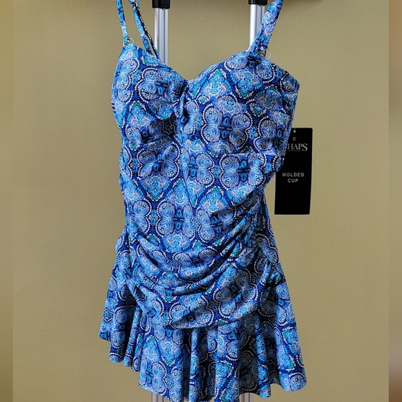 CHAPS Swimwear Skirted One Piece Swimsuit Size 12 - Picture 3 of 14